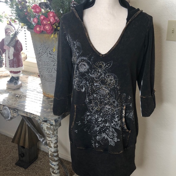 Vocal Tops - Vocal French terry tunic hooded sweatshirt